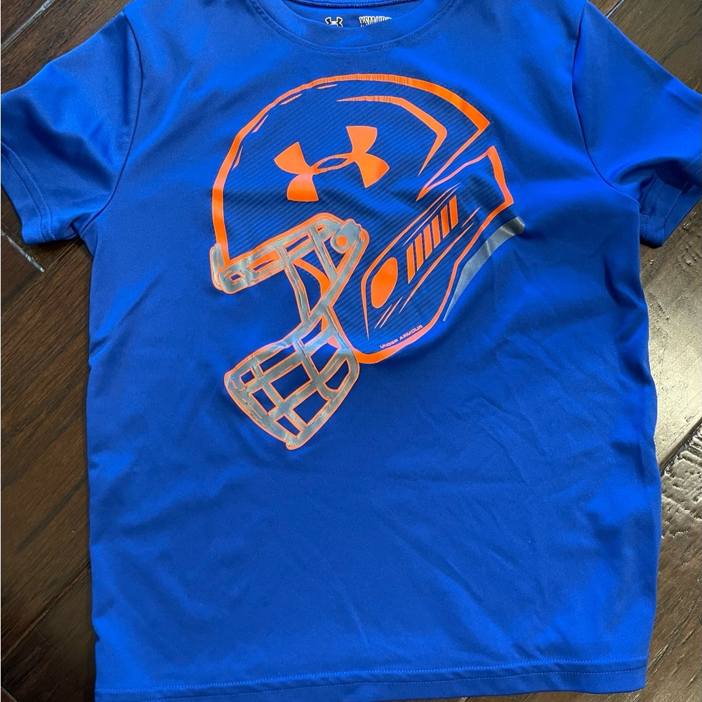 Under Armour Kids Blue and Orange Helmet Tee